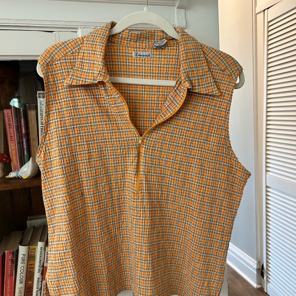 Vintage Plaid Sleeveless Blouse